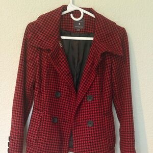 Express Women's Red and Black Pea Coat